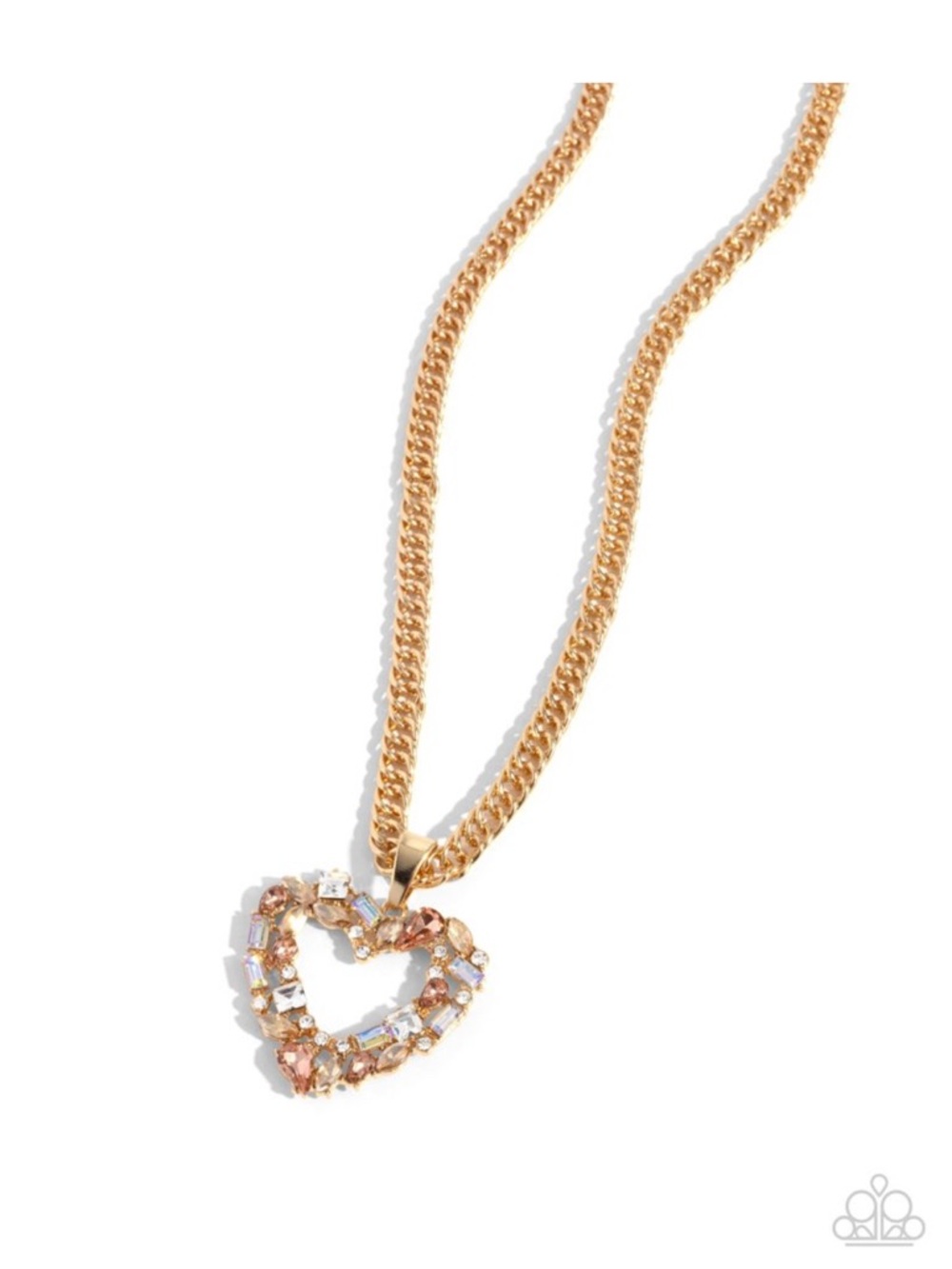 N-74 paparazzi Gold Heart Crystal Cluster Necklace - Pink & Clear